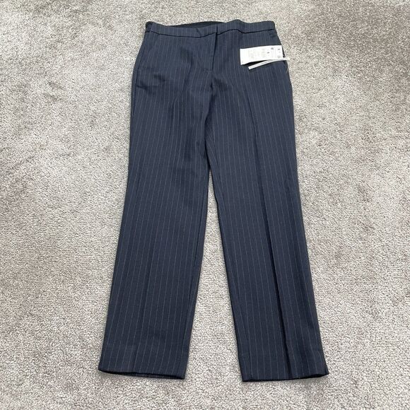 Zara Jogger Waist Dress Pants Women Medium Navy Blue Stripe Straight Trouser NWT - Picture 1 of 14